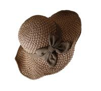 Strohhüte für Damen - UV-Schutz, breite Krempe, faltbar | Vintage Gehäkelter Sonnenhut | Elegante handgewebte Rüschenmütze mit Schleife | Atmungsaktive, faltbare Sommerkopfbedeckung für den Urlaub