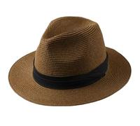 Strohhüte für große Köpfe, Unisex-Sommer-Sonnenhut aus gewebtem Stroh mit großem Kopf in Übergröße, mehrfarbig, mehrere Größen(Coffee,M55-57cm)