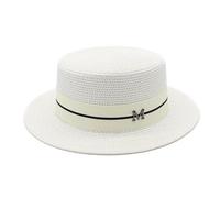 Strohhut Damen Sommer Frauen Boater Strand Hut Breite krempe Weibliche Hut Dame Klassische Flache Bowknot Stroh Sonnenhut Frauen Fedora Hüte Panamahüte (Color : B, Size : One Size)