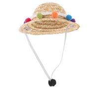 Strohhut für Katzen und Hunde mit Plüschball, Dekorativ, M | Fein Geflochtene Strohstruktur, Kreative Runde Form, Geschenk und Verkleidung, für Fotos und Partys