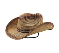 Strohhut Herren Panamahut Cowboyhut Stroh Sommerhut Westernhut Faltbarer Panamahut mit Kinnriemen Breite Krempe Sonnenhut Anti-UV Sonnenschutz Strandhut Sommerhut Strohkappe