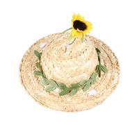 Strohhut mit Sonnenschutz für Katzen, Kreative Kopfbedeckung XS | Beige, Sonnenblumen Design, Leichtes Tragen für Fotos, Kleine Haustiere und Katzen Zufälliger Stil