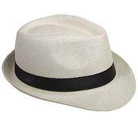 Strohhut Panama Fedora Trilby Gangster Hut Sonnenhut mit Stoffband Street Style, Champagner (Strohhut), 56