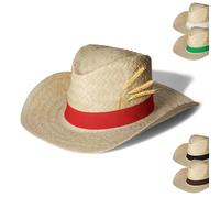 Strohhut 'Texas' Unisex - Vielseitiger Sonnenhut für Damen und Herren - stylischer Cowboyhut mit Klettverschlussband als Hingucker - Perfekt für Garten, Strand und Urlaub, Farbe:natur/rot