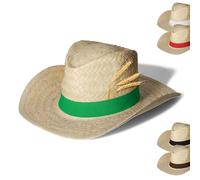 Strohhut 'Texas' Unisex - Vielseitiger Sonnenhut für Damen und Herren - stylischer Cowboyhut mit Klettverschlussband als Hingucker - Perfekt für Garten, Strand und Urlaub, Farbe:natur/grün