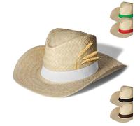 Strohhut 'Texas' Unisex - Vielseitiger Sonnenhut für Damen und Herren - stylischer Cowboyhut mit Klettverschlussband als Hingucker - Perfekt für Garten, Strand und Urlaub, Farbe:natur/weiß