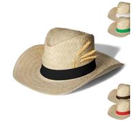 Strohhut 'Texas' Unisex - Vielseitiger Sonnenhut für Damen und Herren - stylischer Cowboyhut mit Klettverschlussband als Hingucker - Perfekt für Garten, Strand und Urlaub, Farbe:natur/schwarz