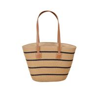 Strohtasche, Strandtasche Damen, Stroh Handtasche mit Ledergriffe und Reißverschluss, Groß Schultertasche Umhängetasche für Urlaub Reisen Strand Sommer