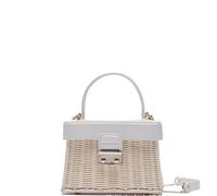 Strohtasche,Strandtasche Weiß Customized Flip Vintage Strohhandtasche Gewebte Crossbody Taschen Lässig Tragbar für Frauen Korb Straw Rattan Tasche Frauen Box (Color : White, Size : Natural)