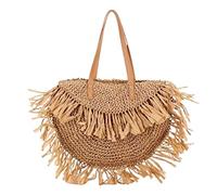 Strohtaschen Damen Halbkreis Quaste Handtasche Stroh gewebt Frauen Tasche Spike Papier Rattan Schultertasche große lässige Handtaschen Sommer Strandtasche Sommer Strohsack Strandtasche (Color : A, S
