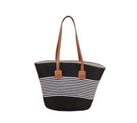 Strohtaschen für Damen elegante gewebte Handgefertigte Schultertasche als Reisebegleiter sommerliche Alltagsaccessoire (Black, One Size)