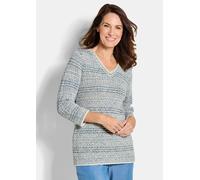Struktur-Strickpullover mit V-Ausschnitt blau 46
