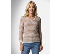 Rundhalspullover GOLDNER "Strukturpullover mit 3D-Effekt", Damen, Gr. 42, rot (koralle, gemustert), Obermaterial: 74% Baumwolle CO. 26% Polyester PES., figurumspielend, V-Ausschnitt, Pullover Rundhals