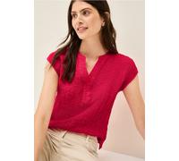 Cecil Kurzarmbluse Strukturbluse Damen Rundhals Slitneck 99% Baumwolle 1% Elasthan Rot XXL