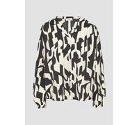 Langarmbluse S.OLIVER, Damen, Gr. 36, beige, schwarz aop, Obermaterial: 84% Viskose, 16% Polyamid, bedruckt, casual, regular fit taillenbedeckt, Rundhals, Langarm elastischer Bund, Blusen, mit All-Ove