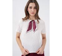 Strukturierte Bluse mit Rundhalsausschnitt und Schal-Detail S