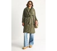 Strukturierte Midi-Pufferjacke mit Schalkragen und Bindeband S