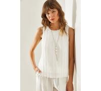 Strukturierte Siphonbluse mit Accessoire-Detail S