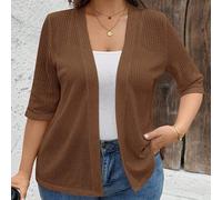 Strukturierte Stoff-Jacke mit offenem Vorderteil und 3/4-Ärmeln in Große Größen, Braune Strickjacke in Große Größen, Braune Bolero-Jacke in Große Größ