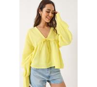 Strukturierte V-Ausschnitt-Crop-Bluse mit Schleife M