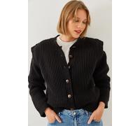 Strukturierter gerippter Knopf-Cardigan S/M