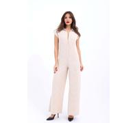 Strukturierter Jumpsuit mit weit geschnittenem Bein und Hemdkragen S