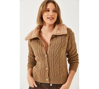 Strukturierter Kunstfell-Schalkragen-Cardigan S/M