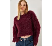 Strukturierter Kurzpullover mit Plüschdetails S/M