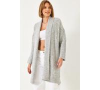 Strukturierter langer Rippenstrick-Cardigan mit Schalkragen S/M
