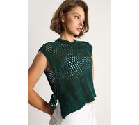 Strukturierter Lockerer Schnitt Crop-Pullover-Weste mit Krawattenverschluss S/M