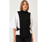 Strukturierter Ripp-Turtleneck-Top mit Schleife S/M