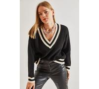 Strukturierter Ripp-V-Ausschnitt-Pullover S/M