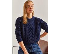 Strukturierter Rippstrick-Pullover mit Rundhalsausschnitt S/M
