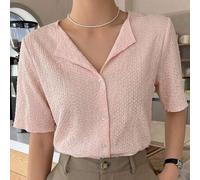 Strukturierter Stoff Cardigan, lässiges vielseitiges Kurzarm T-Shirt