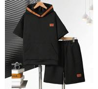 Strukturierter Stoff Hoodie & Hose Set für Teenager Jungen, lässig designt, geeignet für den täglichen Gebrauch und Sport