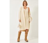 Strukturierter Strick V-Ausschnitt Cardigan-Kleid Zwei-teiliger Satz S/M