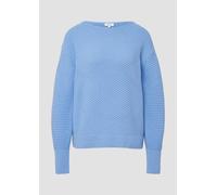 Strickpullover S.OLIVER, Damen, Gr. 42, powder blau, Strick, Obermaterial: 60% Baumwolle, 40% Polyacryl, unifarben, weit hüftbedeckend, Rundhals, Flachstrickbündchen, Pullover, mit Strick-Muster und R