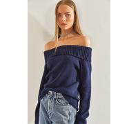Strukturierter Strickpullover mit Madonna-Kragen S/M