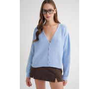 Strukturierter V-Ausschnitt Knopf-Cardigan S/M