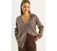 Strukturierter V-Ausschnitt Knopfpullover S/M