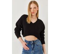 Strukturierter V-Ausschnitt Lockere Passform Kurzes Stricktop S/M