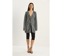Strukturierter V-Ausschnitt Midi-Cardigan mit Bindebandverschluss S/M