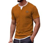Strukturiertes Kurzarm-T-Shirt für Herren, mit V-Ausschnitt und Zweiteiler-Optik, lässiger Schnitt, modisches Sommer-Oberteil für Freizeit, Sport und Alltag, modernes Basic-Top(Orange, XL)