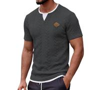Strukturiertes Kurzarm-T-Shirt für Herren, mit V-Ausschnitt und Zweiteiler-Optik, lässiger Schnitt, modisches Sommer-Oberteil für Freizeit, Sport und Alltag, modernes Basic-Top(Dark Gray, XL)