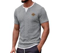 Strukturiertes Kurzarm-T-Shirt für Herren, mit V-Ausschnitt und Zweiteiler-Optik, lässiger Schnitt, modisches Sommer-Oberteil für Freizeit, Sport und Alltag, modernes Basic-Top(Light Ashy, XL)