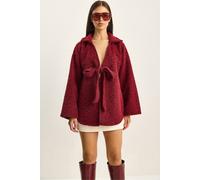 Strukturiertes Oversized V-Ausschnitt Cardigan mit Krawattenverschluss L