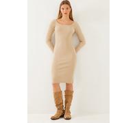 Strukturiertes Ripp-Midi-Kleid mit viereckigem Kragen S