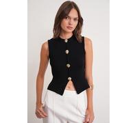 Strukturiertes Strick-Crop-Top mit Knopfdetails S/M