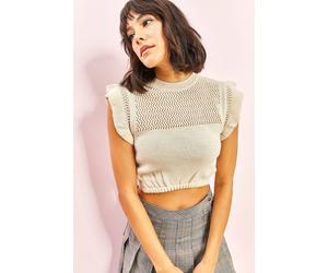 Strukturiertes Strick-Crop-Top mit Rüschendetail S/M