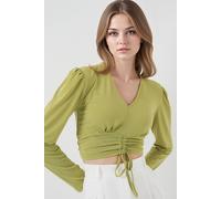 Strukturiertes V-Ausschnitt-Crop-Top mit Rüschendetail XL